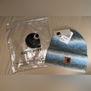 Carhartt Blue, Gray & White Gradient Knit Beanie with Leather Logo